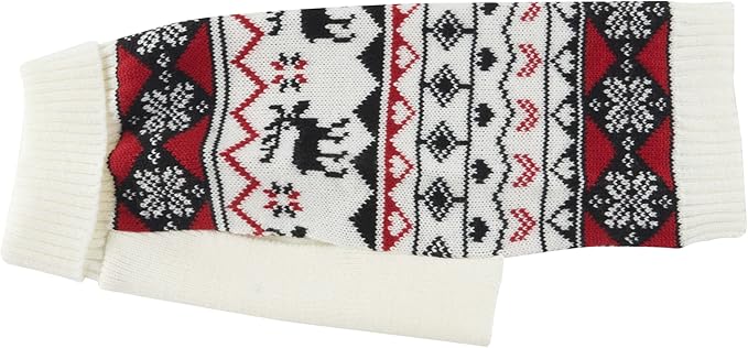 Lanyarco White Red Ugly Vintage Knit Reindeer Holiday Festive Christmas for Dogs X-Large (XL) Size Back Length 20"
