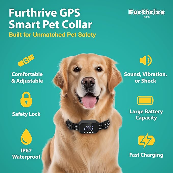 Furthrive GPS Dog Collar, Wireless Dog Fence 100–3280 ft Circular Boundary, Waterproof GPS Dog Collar Fence System Outdoor Electric Pet Barrier with Beep, Vibration & Adjustable Training