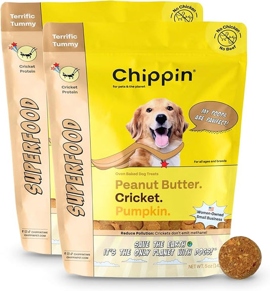 Chippin Chicken-Free, Peanut Butter Dog Treats – Sensitive Stomach & Allergy-Friendly, Puppy Training Treats, Healthy & Natural Christmas Treats for All Dogs, Sustainable Cricket Protein