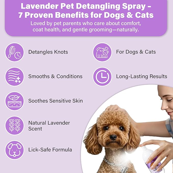 Doodle Detangler & Dematting Spray – Leave-in Conditioner for Goldendoodles, Labradoodles & Poodles – Tangle-Free Grooming with Coconut & Jojoba Oils, Lavender Scent, Safe for Cats – 4 fl oz