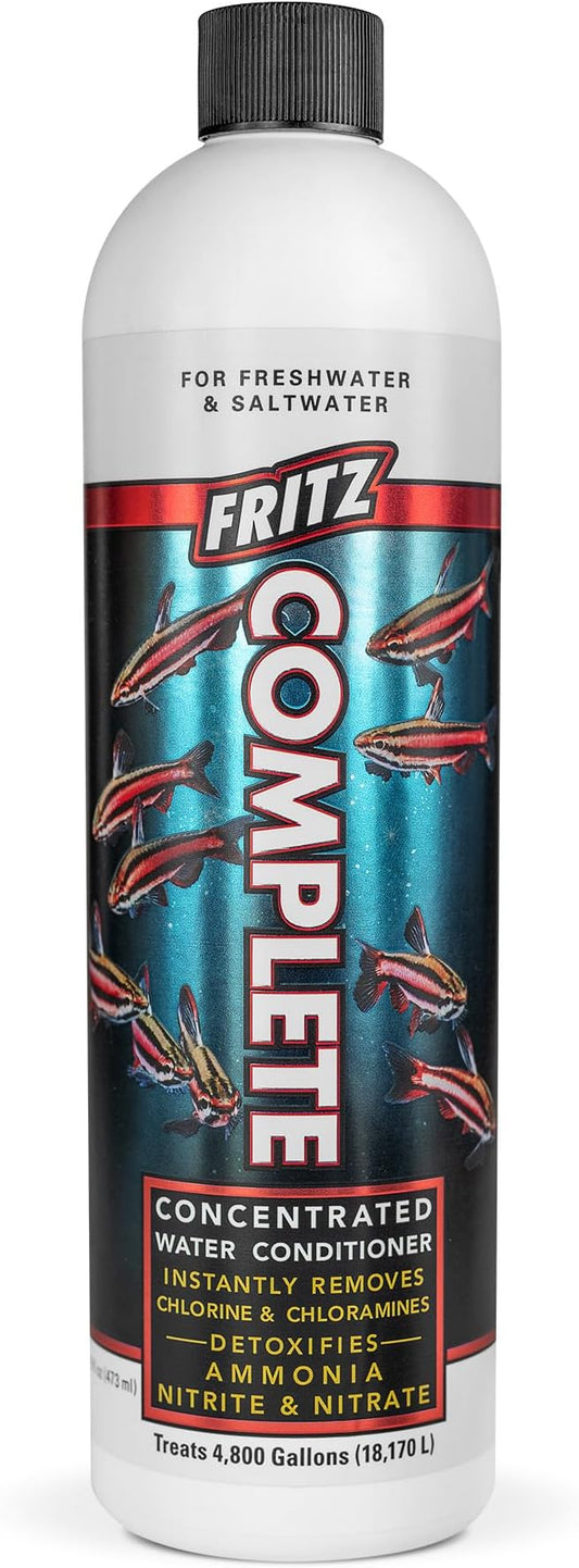 Fritz Aquatics Fritz Complete Water Conditioner/Dechlorinator Instantly Removes Chlorine & Chloramines/Detoxifies Nitrite & Nitrate for Fresh & Salt Water Aquariums (16-Ounce)