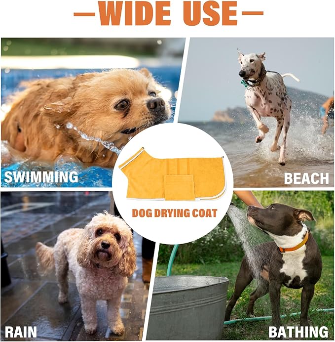 Dog Robe - Fast Drying Towel - Microfiber Super Absorbent Pet Bathrobe, Adjustable Collar & Belly Strap (Yellow, Large)