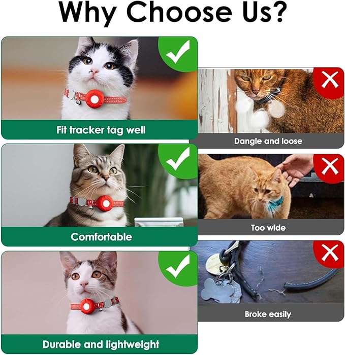 Cat GPS Tracker, Smart Cat Tracker Compatible with Apple Find My App (Only iOS), No Monthly Fee, Waterproof (White Tracker, Red Cat Collar)