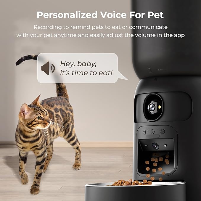 Smart Pet Feeder with 2K Dual Camera & AI Recognition, 6L Automatic Cat Dog Feeder with App Control, 2.4G/5G WiFi, Voice Message, Pet Interaction, Motion Tracking, No Clog, Dual Power, for Multi-Pet