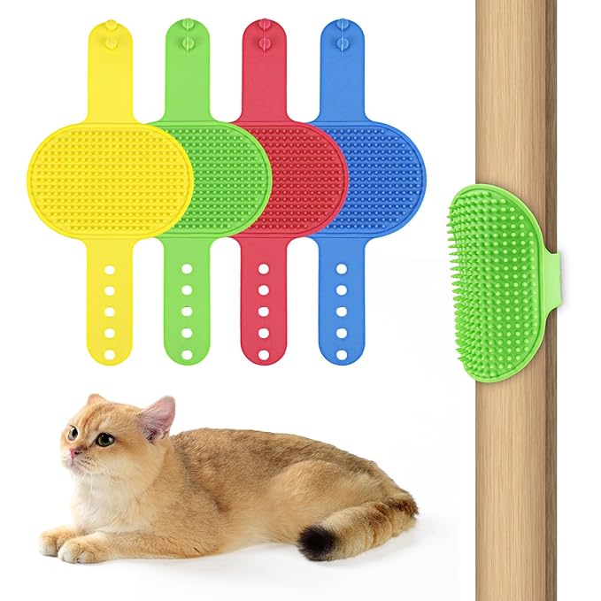 4 Colors Cat Self Groomer Brush Silicone Combs for Indoor Face Scratcher Adjustable Wall Mounted Corner Massage Comb