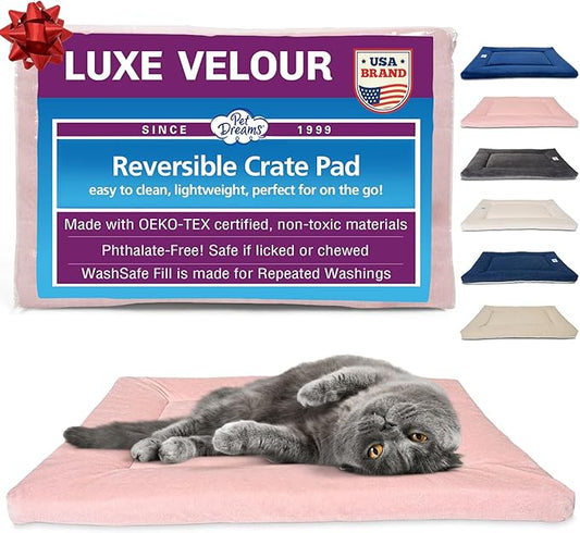 Pet Dreams Small Cat Bed - Crate Pad, Washable Cat Mat, Non-Toxic, Flat Indoor Kitten Bed, Fits iCrate 18, 24, 30, 36, 42, 48 Inches (Pink, X Small, 18")