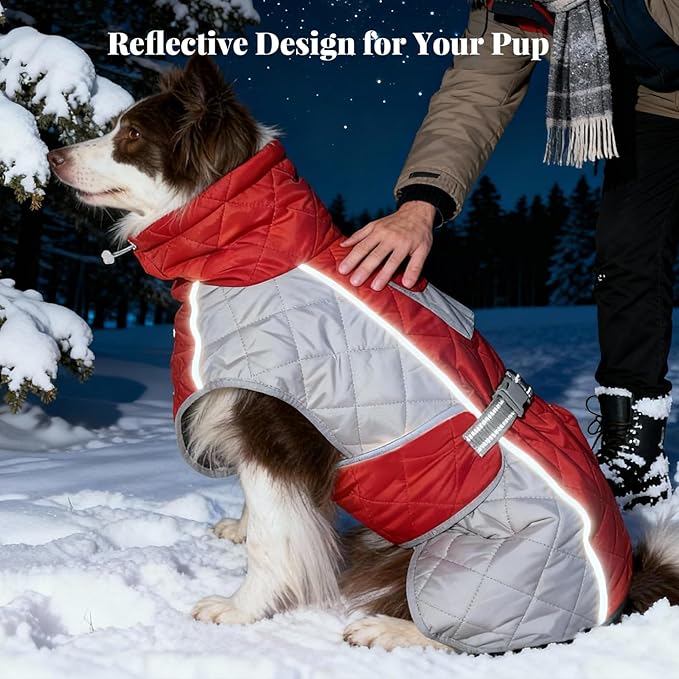 Dog Coat Dogs Jacket Waterproof Reflective Adjustable Dog-Winter Coats for Small/Medium/Large Dogs Dachshund Coat-(Red, Small)