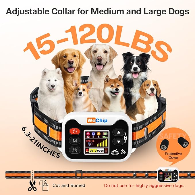 GPS Dog Collar with 3 Correction Mode,Wireless Dog Fence System with Open Outdoor,Range 25-6560 FT, IPX7 Waterproof (Orange White)