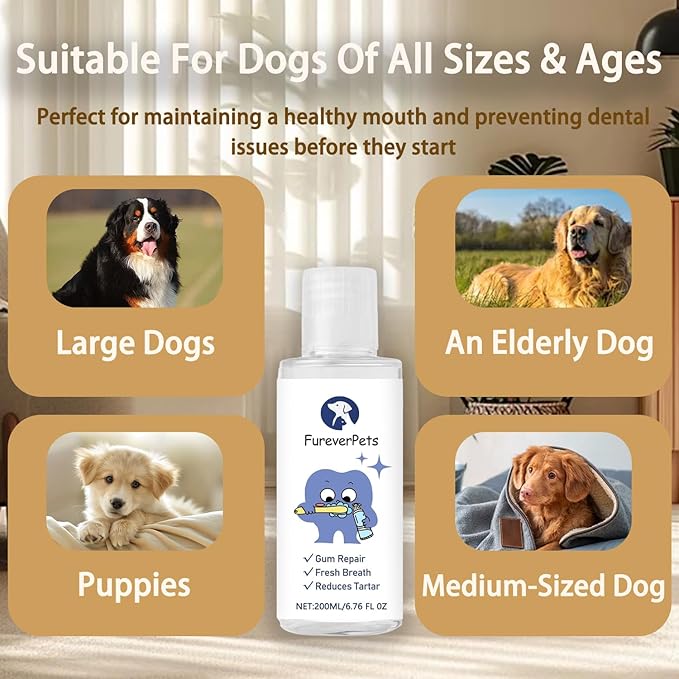 Fureverpets Dental Water Additive,Water Additive for Dogs Teeth, 6.76floz Odorless & Flavorless Formula to Fight Tartar,Easy Daily Use for All Pet
