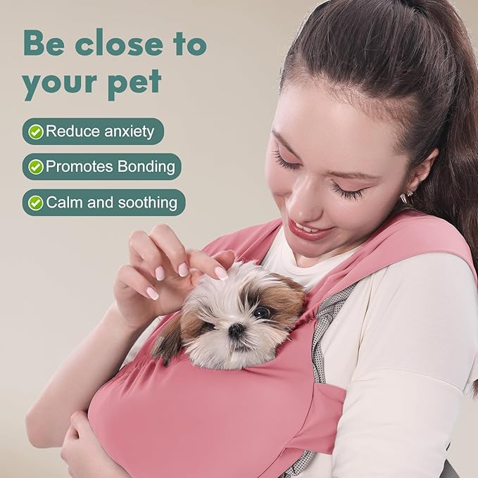 Supet Dog Sling Carrier for Small Pets, Hands Free Front Cat Sling, Reducing Back Neck Pain Anti-Anxiety, Adjustable Soft Carrying (Pink, Regular)