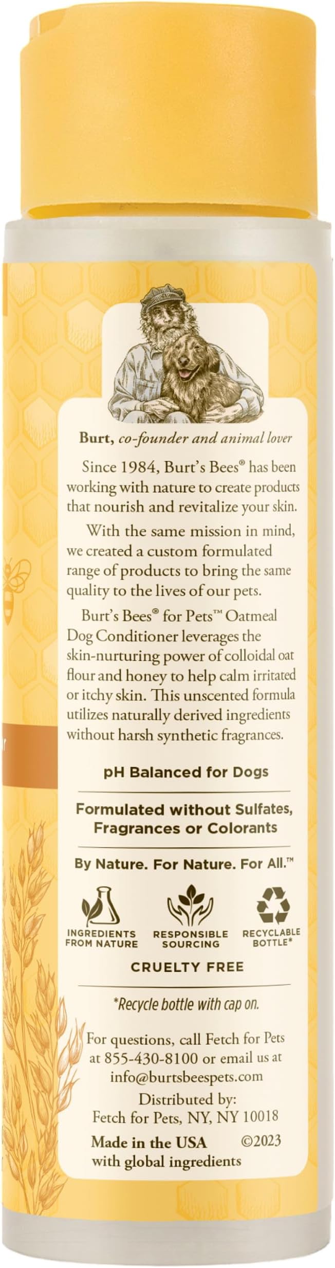 Burt's Bees for Pets Oatmeal Dog Conditioner with Colloidal Oat Flour and Honey, 95% Natural Origin Formulas, Gentle Canine Conditioning Formula for Itchy Dogs, 2pk, 10 oz