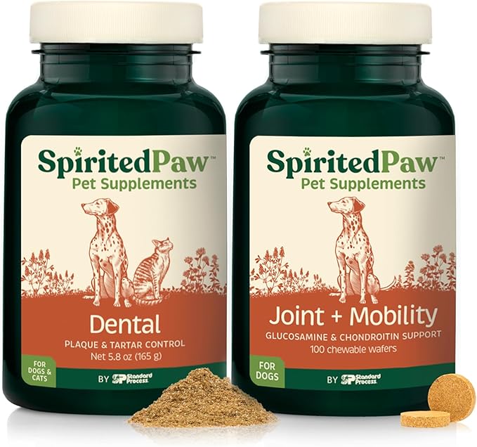 Spirited Paw Pet Health Bundle - Dental & Joint Support for Dogs - Teeth Powder & Chewable Wafers for Plaque, Tartar, and Mobility - 165 g Powder & 100 Wafers