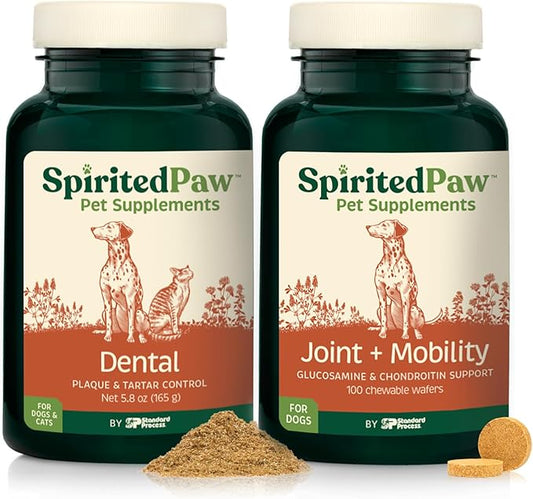 Spirited Paw Pet Health Bundle - Dental & Joint Support for Dogs - Teeth Powder & Chewable Wafers for Plaque, Tartar, and Mobility - 165 g Powder & 100 Wafers
