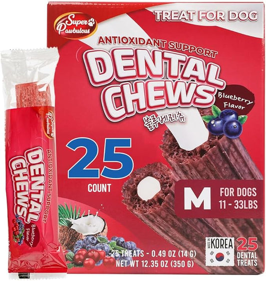 SuperPaw Dental Chews for Dogs - Healthy Dog Dental Treats for Teeth and Gums, Natural Chew Toy Alternative, Teeth & Gum Cleaning - Medium, Blueberry, Pack of 1