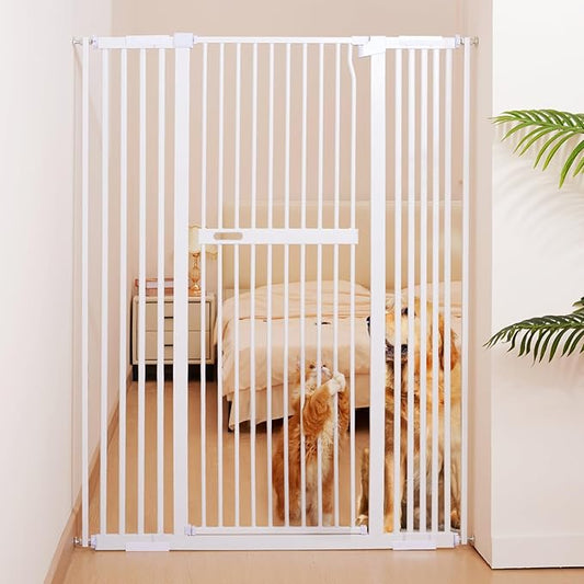 No Pawblems 55.1" Extra Tall Pet Gate for Cat/Dog, 29.9-44.4" Wide Auto Close Tall Cat Gate, NO Drilling Pressure Mounted for Doorways/Hallways, 1.37" Narrower Bar Spacing, White