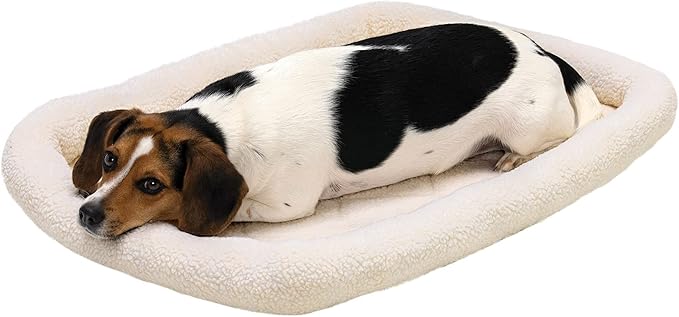Furhaven Dog Bed for Medium/Small Dogs & Indoor Cats, 100% Washable, Sized to Fit Crates - Sherpa Fleece Bolster Crate Pad - Cream, Medium