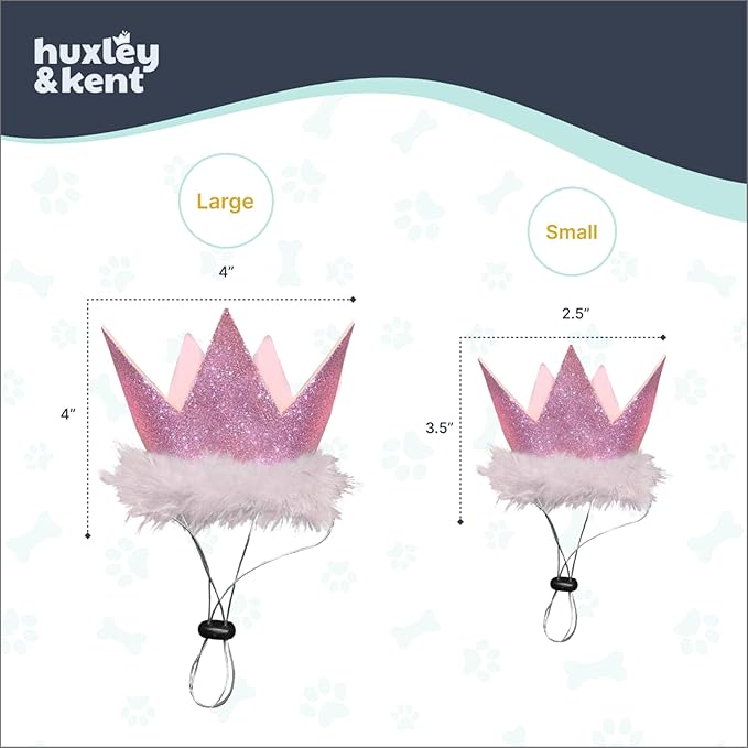 Huxley & Kent Pet Party Crown Hat for Dogs & Cats - Comfortable SnugFit Adjustable Straps - Glitter Crown for Parties, Gotcha Days & Celebrations - Pink, Large