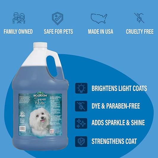 Bio-Groom Super Whitening Dog Shampoo - Whitening Pet Shampoo, Dog Bathing Supplies, Puppy Wash, Grooming Supplies, Cruelty-Free - 1 Gallon