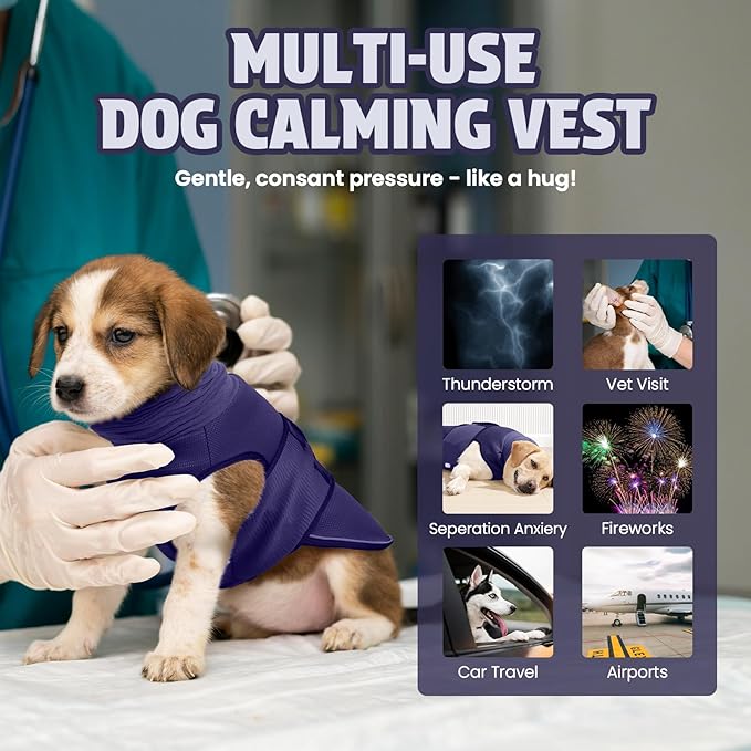 Dog Anxiety Vest and Coat, Skin-Friendly Anxiety Calming Hoodie with Ear Wrap, Dog Jacket for Thunder, Fireworks, Travel, Vet Visits and Separation - Keep Pet Calm Without Medicine & Training