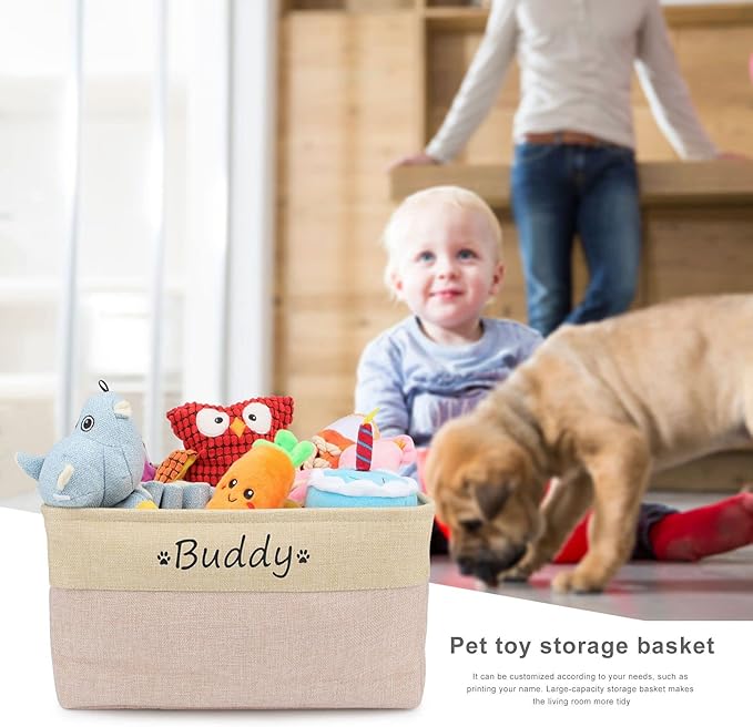 Dog Toy Box Storage Basket Bin with Personalized Custom Pet's Name Collapsible Rectangular Storage Bag for Organizing Dogs cat Clothes，Shoes，Pet Accessories (Pink, S)