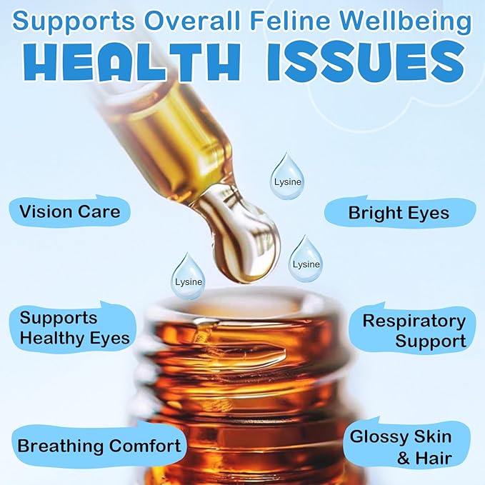 L-lysine Supplement for Cats,Cat L-Lysine Liquid Drops for Immune Support,Feline Respiratory, Sneezing, Runny Nose,Helps Strengthen Natural Defenses,Roast Chicken Flavor,2oz (60mL)
