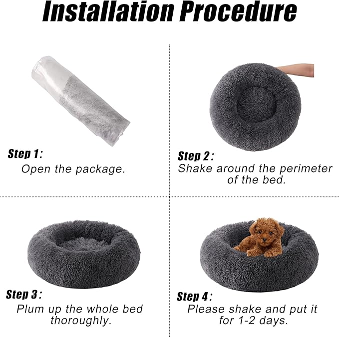 Small Round Dog Bed, Cat Beds for Indoor Cats, Calming Anti-Anxiety Donut Bed for Puppy and Kitten, Washable Round Fluffy Pet Bed for Small/Medium Dogs and Cats(Fits up to 25 lbs Pets)