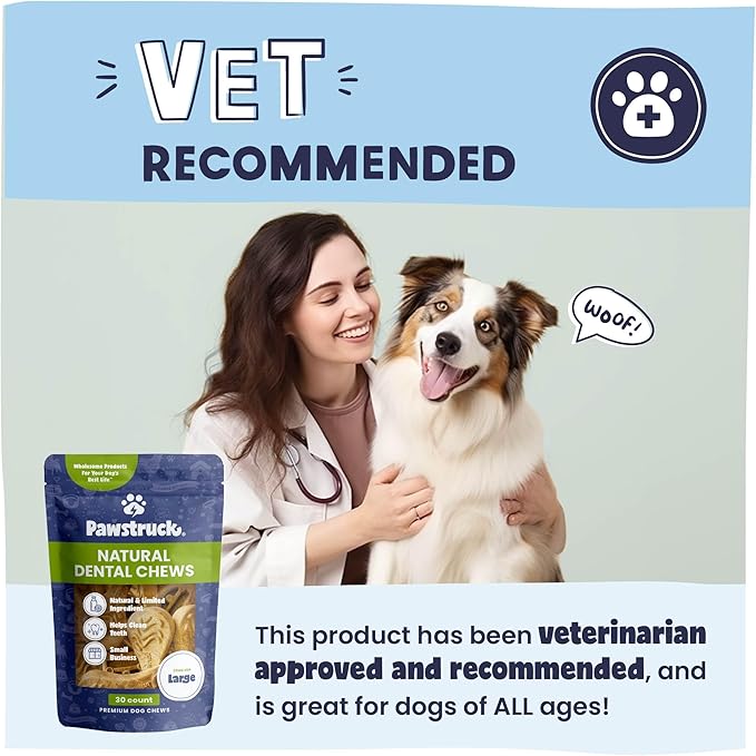 Pawstruck Natural Dental Chews for Medium Large Dogs & Puppies - Vet Recommended Brush Stick Treats Made in USA Breath Freshener to Improve Oral Hygiene & Clean Teeth - 30 Count - Packaging May Vary