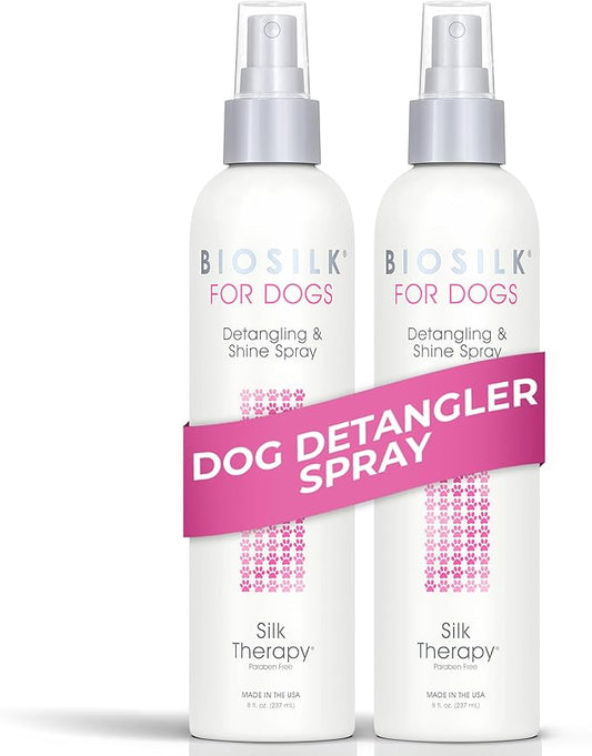 BioSilk for Pets Silk Therapy Detangling Plus Shine Mist for Dogs - Reduces Matted Fur, Shiny & Soft Coat - Suitable for All Dogs & Puppies, Made in USA, 8 Fl Oz - 2 Pack