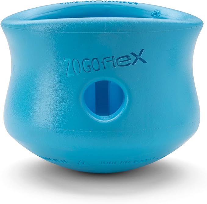 WEST PAW Zogoflex Toppl Treat Dispensing Dog Toy Puzzle – Interactive Chew Toys for Dogs – Dog Toy for Moderate Chewers, Fetch, Catch – Holds Kibble, Treats, X-Large, Aqua Blue