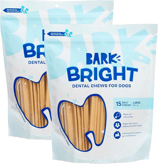 Barkbox Bright Original Dog Dental Chew Sticks Plaque and Tartar Cleaning, Large Breeds, 2X 15 Count Bags - (30 Chews)