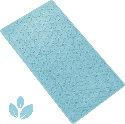 WRISIN Bathtub Mat Non Slip with Suction Cups - 100% Rubber Bathroom Mat Textured for Bath Tub Shower Safety - Soft on Touch - BPA/PVC Free - Pet Dog Bath Mat - Machine Washable - 16 × 28 Inch（Blue）