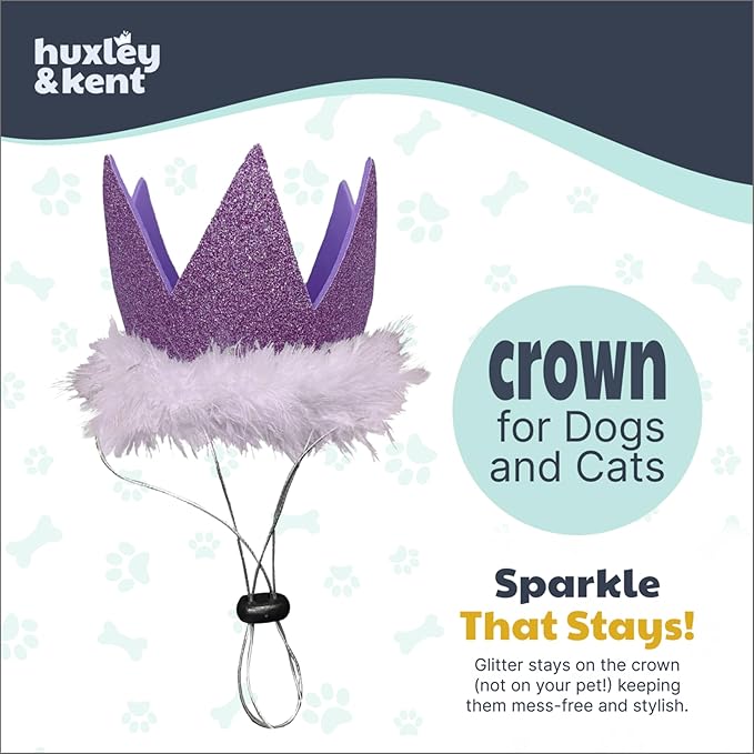 Huxley & Kent Pet Party Crown Hat for Dogs & Cats - Comfortable SnugFit Adjustable Straps - Glitter Crown for Parties, Gotcha Days & Celebrations - Purple, Large