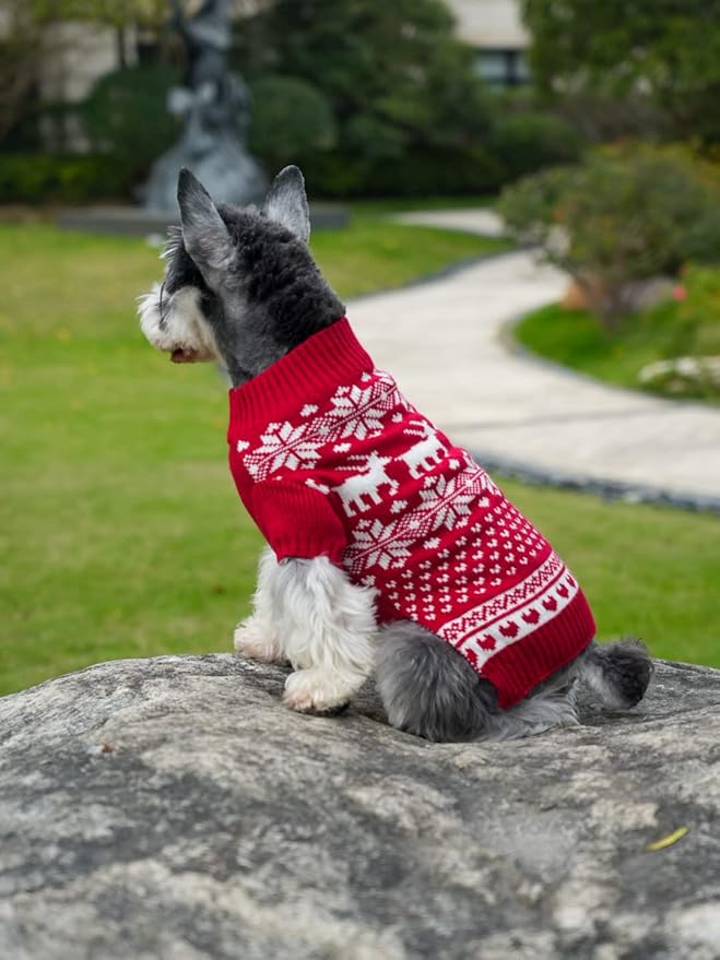 Lanyarco Red Christmas Dog Cat Sweater, Reindeer Holiday Festive Sweater for Puppy Small Dogs Cats, X-Small (XS) Size