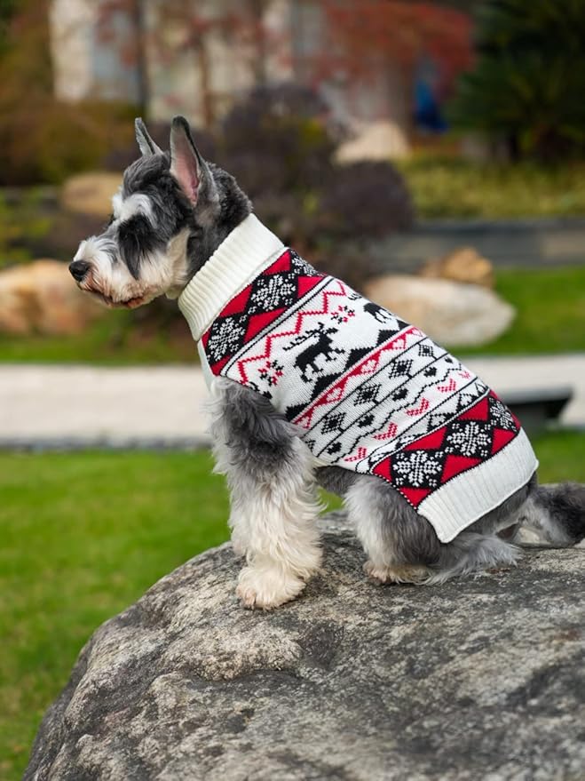 White Red Ugly Vintage Knit Reindeer Holiday Festive Christmas Dog Sweater for Small Dogs, Small (S) Back Length 12"