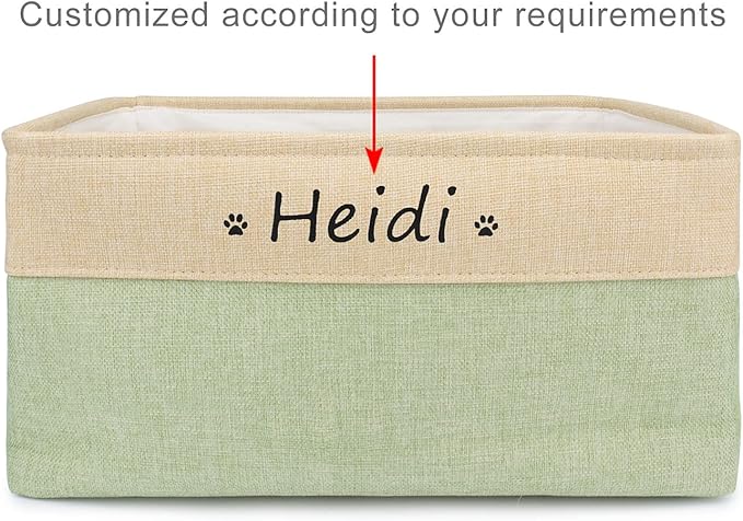 Dog Toy Box Storage Basket Bin with Personalized Custom Pet's Name Collapsible Rectangular Storage Bag For Organizing Dogs cat Clothes，Shoes，Pet Accessories (Green, M)
