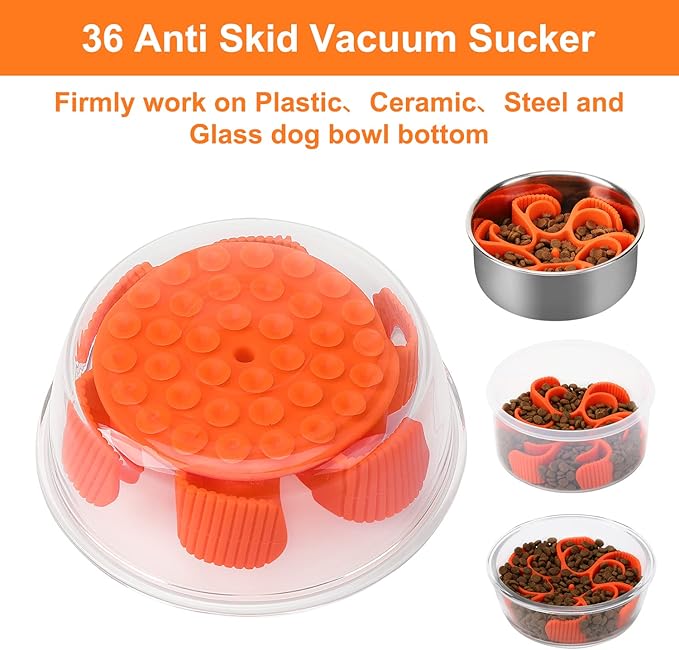 Dog Slow Feeder Bowls Silicone Spiral Pet Food Feeder Insert to Slow Down Eating for Large Medium Small Breed Dogs Perfect with Stainless Steel Glass Ceramic Pet Bowls (Orange)