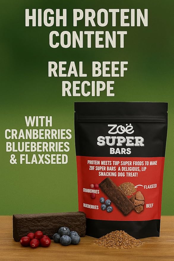 Zoe Super Bars Beef Recipe Dog Treats - Protein Packed Snacks with Berries and Flax Grain Gluten Free 32 oz Bag Big of Made The Finest Ingredients, 2 Pound (Pack 1)
