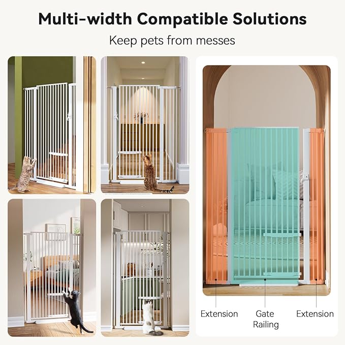 COMOMY 55.1" Extra Tall & Wide Pet Gate for Cats, 29.5-40.6" Adjustable with Door, Pressure Mounted Easy Walk Through Gate for Stairs, Doorways, Kitchen(White)