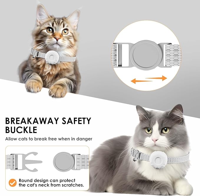 GPS Tracker for Cats, Compatible with Apple Find My App (Only iOS), No Monthly Fee, Waterproof (White Tracker, White Cat Collar)