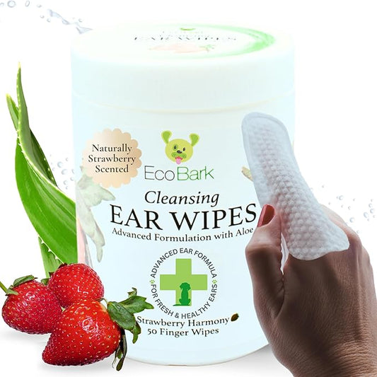 EcoBark Natural Ear Finger Wipes for Dogs - Dog Ear Cleaner Strawberry Scented - Ear Wipes with Finger Pad in Ear Solution - Gentle Otic Grooming Supplies to Soothe Dog Ear Itching - Cleanse Away Dirt