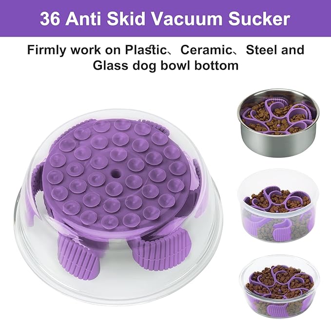 Dog Slow Feeder Bowls Silicone Spiral Pet Food Feeder Insert to Slow Down Eating for Large Medium Small Breed Dogs Perfect with Stainless Steel Glass Ceramic Pet Bowls (Purple)
