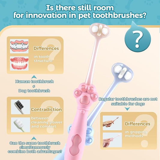 2-Pack 3-Sided Dog Toothbrush, Puppy Toothbrushes with Unique Bristle Technology, Oral Care for Pets, for Medium and Small Dogs