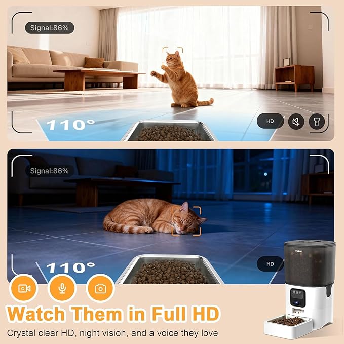 FGID Automatic Cat Feeder and Water Fountain,Wire or Battery Cat Food Dispenser Timer Pet Feeder Dog Feeders w Camera,Programmable Portion Control, 4 Daily Meals, 10s Voice Recorder