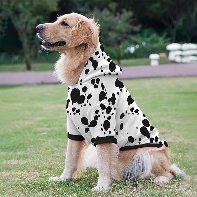 Halloween Dalmatian Dog Costume, Dalmatians Print Winter Clothes Sweaters for Halloween Cosplay Autumn Pets' Wear Dog Winter Hoodies with Pocket for Medium Large Dogs XL
