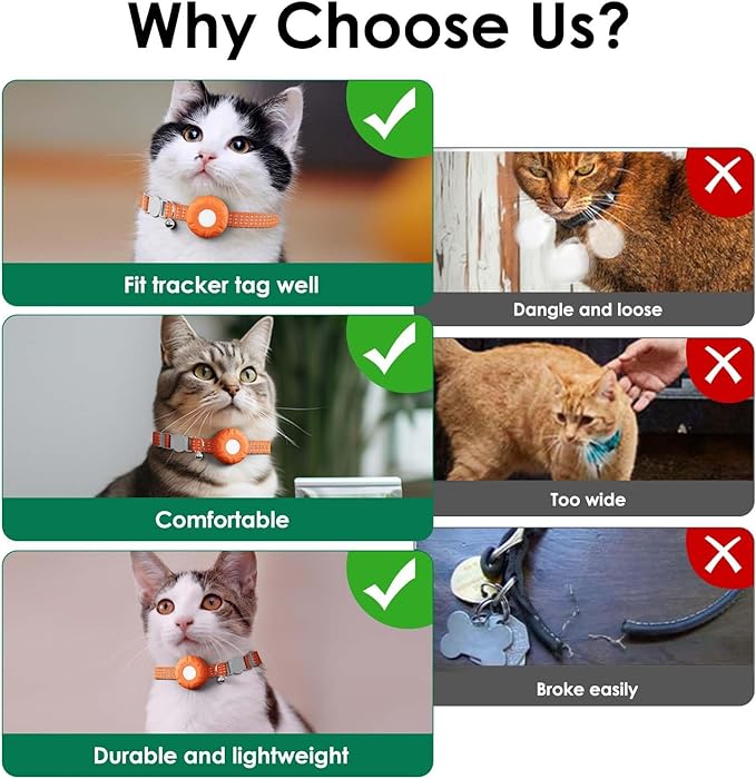 GPS Tracker for Cats, Compatible with Apple Find My App (Only iOS), No Monthly Fee, Waterproof (White Tracker, Orange Cat Collar)