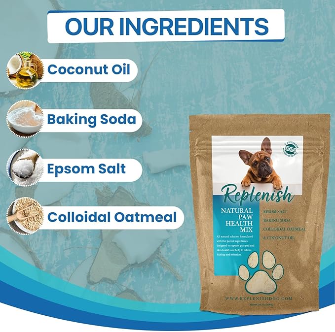 Replenish Dog Paw Healing Solution – All Natural Epsom Salt for Dogs Paws - Medicated Paw Soaking Solution & Moisturizer for Dry Cracked Paws - Epsom Salt Treatment - Spa Paw Protection for Dogs