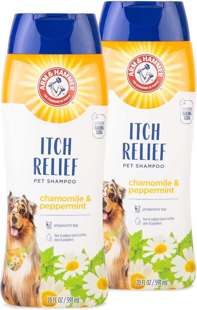 Arm & Hammer for Pets Itch Relief Shampoo, Chamomile and Peppermint Scent | Professional Quality Dog Itch Shampoo, Free of Sodium Lauryl Sulfate & Parabens, 20 Fl Oz - 2 Pack