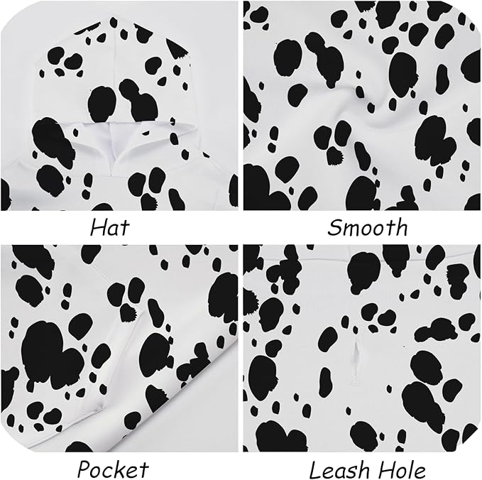 Halloween Dalmatian Dog Costume, Dalmatians Print Winter Clothes Sweaters for Halloween Cosplay Autumn Pets' Wear Dog Winter Hoodies with Pocket for Medium Large Dogs M