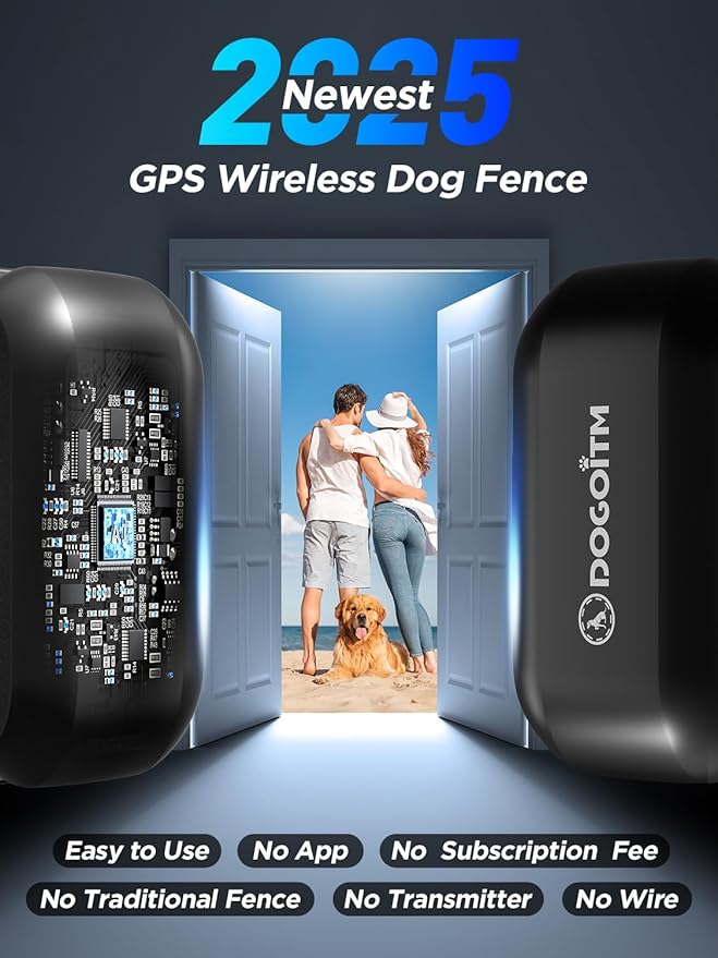 Wireless Dog Fence, GPS Dog Collar with 3 Warning Modes, Pet Containment System with Real-time Signal Updates, Electric Dog Fence Collar with Wide Adjustable Range for Most of Dogs