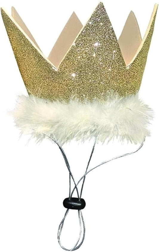 Huxley & Kent Pet Party Crown – Adjustable Glitter Crown Hat with SnugFit Straps – Party Accessory for Dogs & Cats – Gold, Large